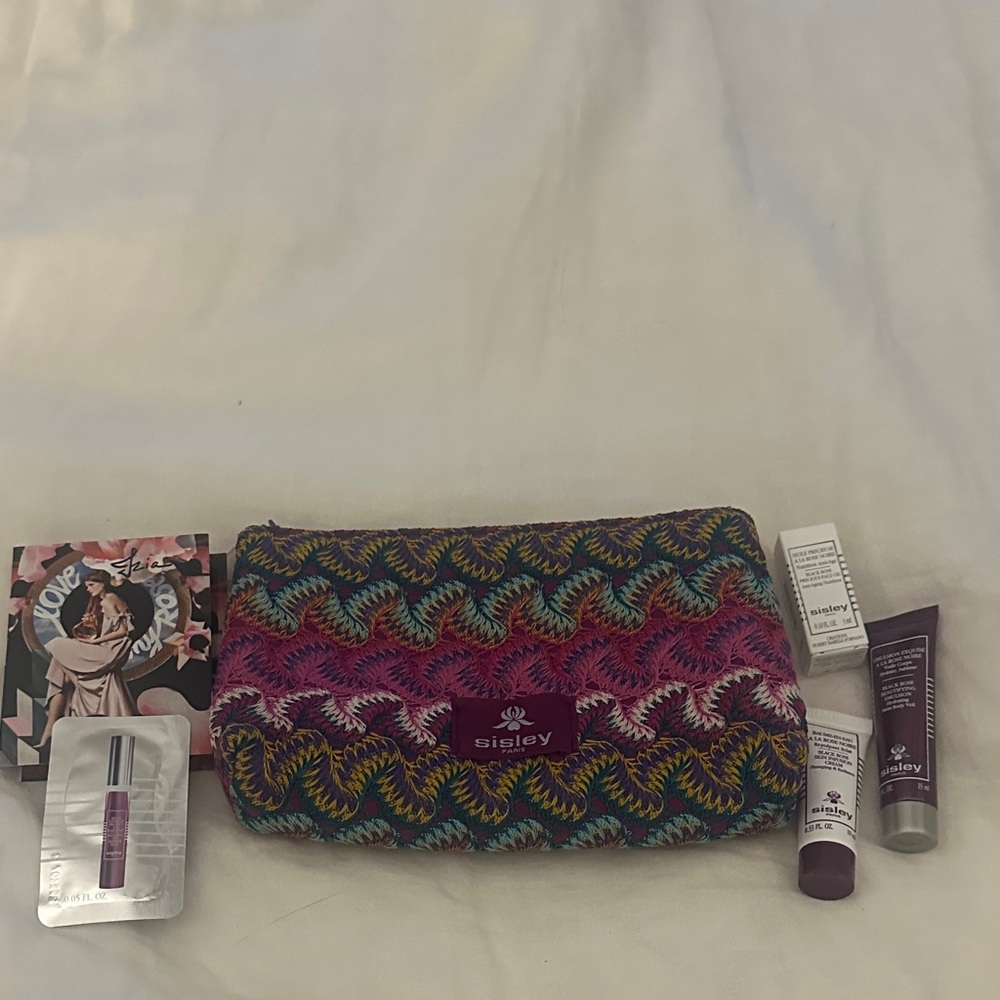 Sisley Multicolor Pink Embroidered Cosmetic Pouch - Picture 1 of 2
